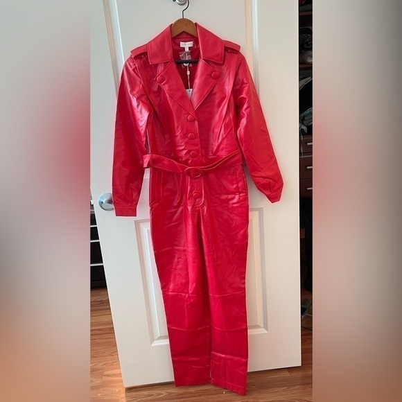 Ronny Kobo Alie Faux Leather Jumpsuit In Red NWT Size S - Picture 4 of 16